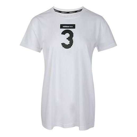 (WMNS) adidas neo Numeric Logo Printing Sports Short Sleeve White DW7738