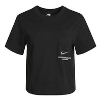(WMNS) Nike Sportswear Swoosh Short Printed Round Neck Pullover T-Shirt Black CZ8912-010