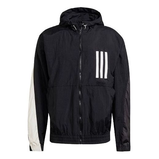 Men's adidas Wnd Mother Contrasting Colors Windproof Hooded Logo Jacket Black GT9769