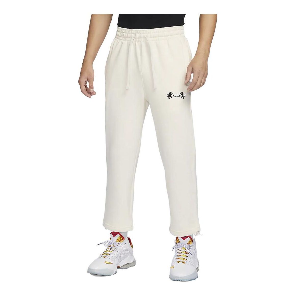 Nike LeBron Open Hem Fleece Trousers 'Beige Heather Black' FB7128-027