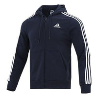 Men's adidas 3S Fl Fz Hd Cardigan Jacket Navy Blue GK9053