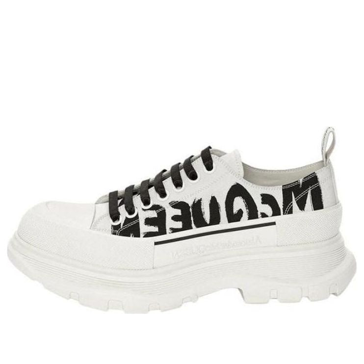 Alexander McQueen Tread Slick Low Lace Up Canvas Graffiti 'White Black' 682423WIABD9488