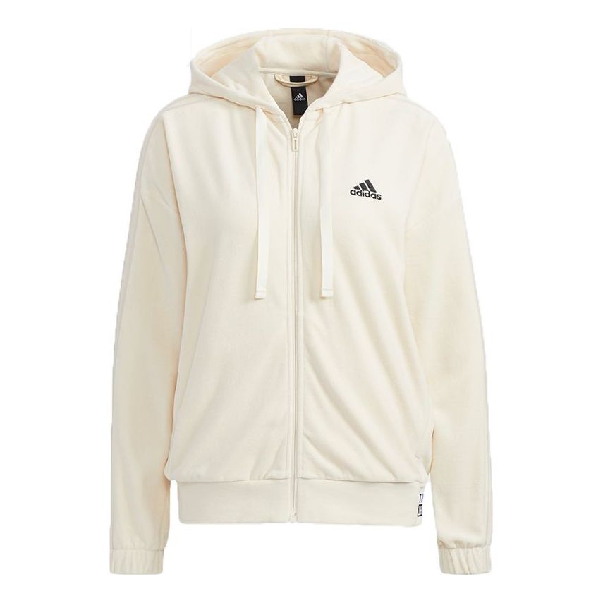 (WMNS) adidas Velour Jkt Small Logo Drawstring Hooded Jacket Creamy White HG1836