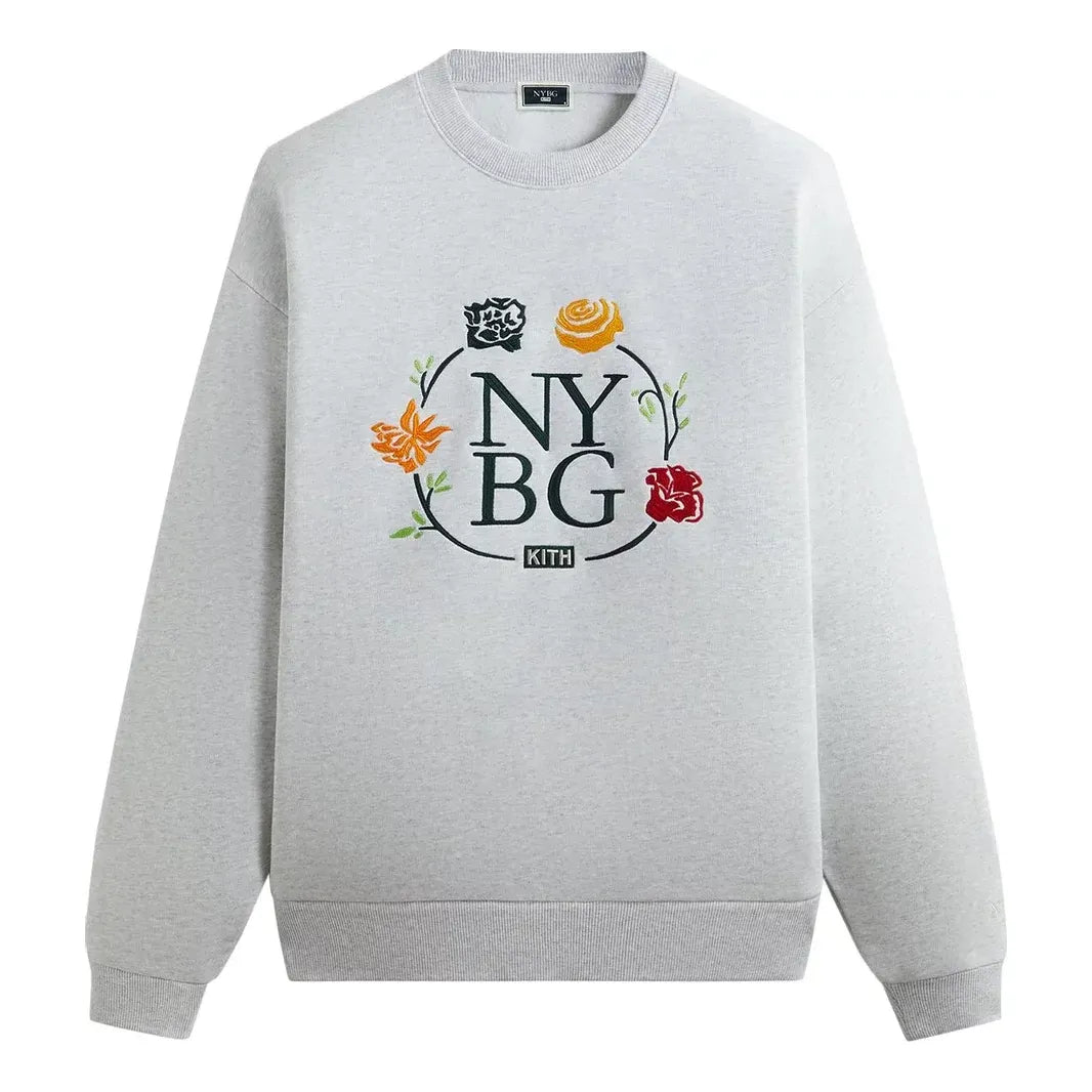 KITH SS24 x New York Botanical Garden Logo Nelson Crewneck 'Light Heather Grey' KHM032117-002