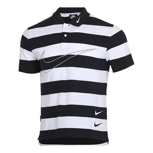 Nike Sportswear Swoosh Stripe Short Sleeve polo Black White  CJ4910-011