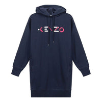 (WMNS) KENZO FW20 Logo Embroidered Fleece Lined hooded Long Sleeves Hoodie Navy Blue FA62RO7724MO-76