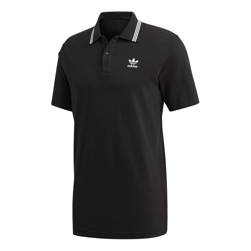 adidas originals Casual Sports Breathable Embroidered lapel Short Sleeve Polo Shirt Black FM9952