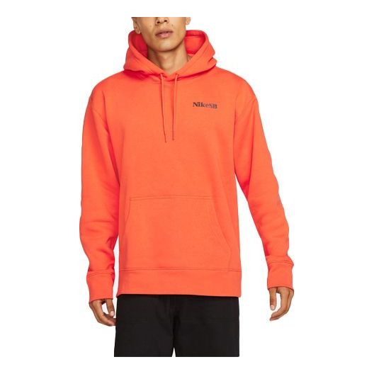 Men's Nike Solid Color Logo Pullover Hooded Long Sleeves Orange DA4256-800