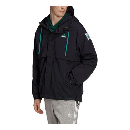 Men's adidas Zipper Design Adjustable Hooded Jacket Black HG8100