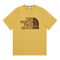 Men's GUCCI x THE NORTH FACE Crossover SS21 Casual Alphabet Logo Short Sleeve Light Yellow T-Shirt 616036-XJDCL-7201