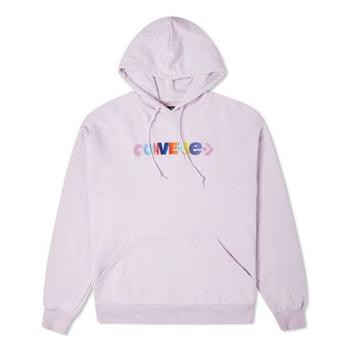 (WMNS) Converse Contrasting Colors Alphabet Embroidered Knit Hoodie Purple 10023947-A03