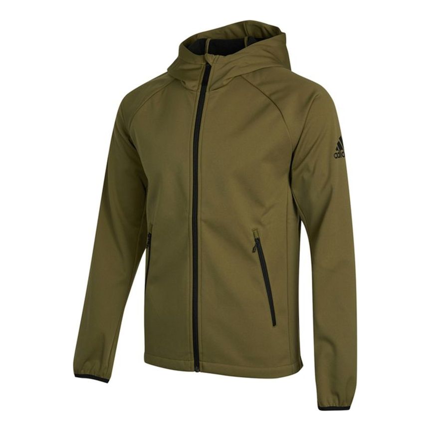 Men's adidas Outdoor Sports Fleece Lined Hooded Logo Jacket Olive H13801