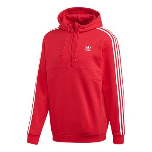 adidas originals Half Zipper Pullover hooded Fleece Lined Stay Warm Red FM3763