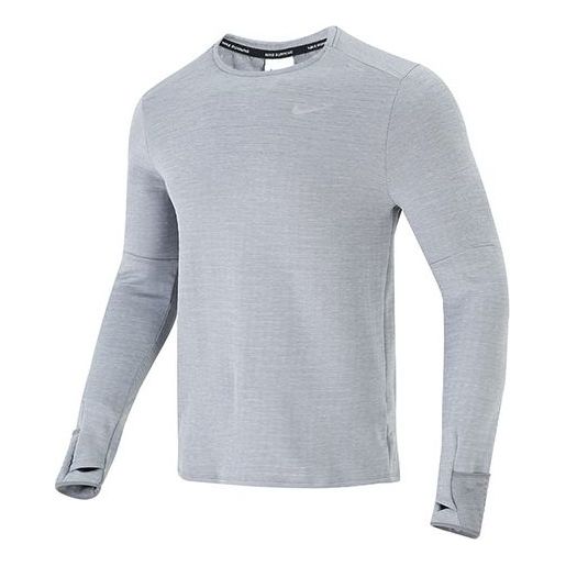 Men's Nike Nk TF Turf Rpl Elmnt Crew Solid Color Training Sports Round Neck Long Sleeves Gray T-Shirt DD5650-084