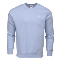 Nike Sportswear Club Fleece Solid Color Logo Embroidered Round Neck Long Sleeves Light Blue BV2662-548