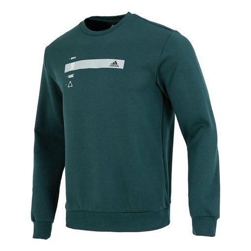 adidas Alphabet Pattern Pullover Round Neck Long Sleeves Hoodie Men's Green HN9022
