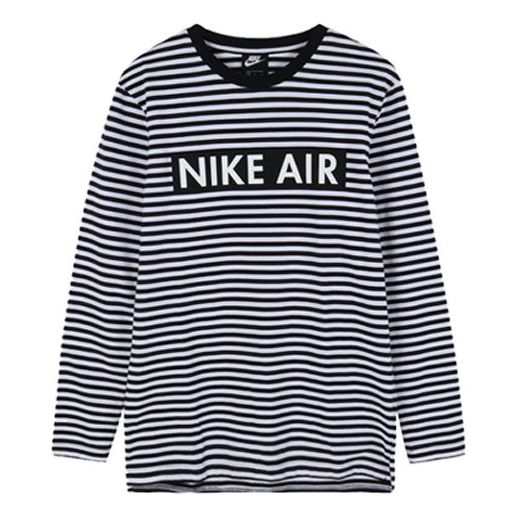 Nike Air Top Ls Alphabet Logo Printing Black White Stripe Long Sleeves Black White 930462-101