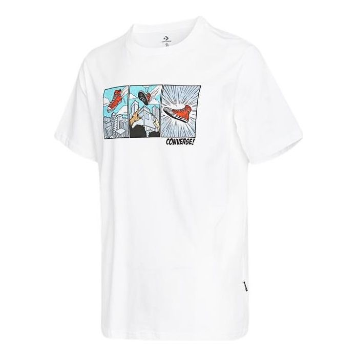 Men's Converse Solid Color Chest Pattern Printing Round Neck Short Sleeve White 10022936-A01