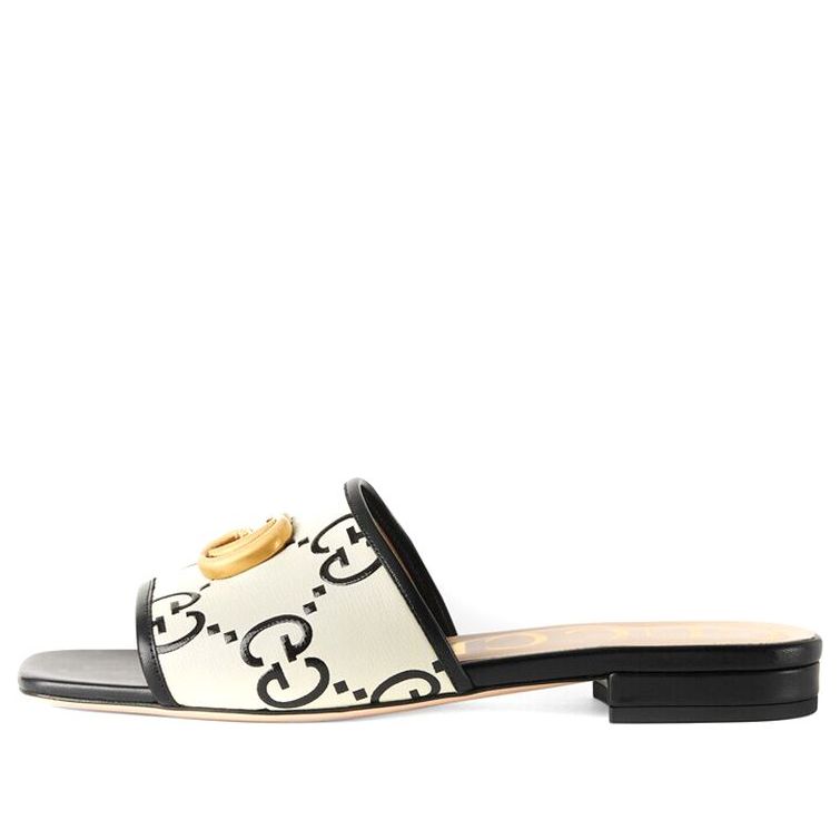 (WMNS) Gucci GG Slide Sandal Leather 'Black White' 677584-UM920-1193