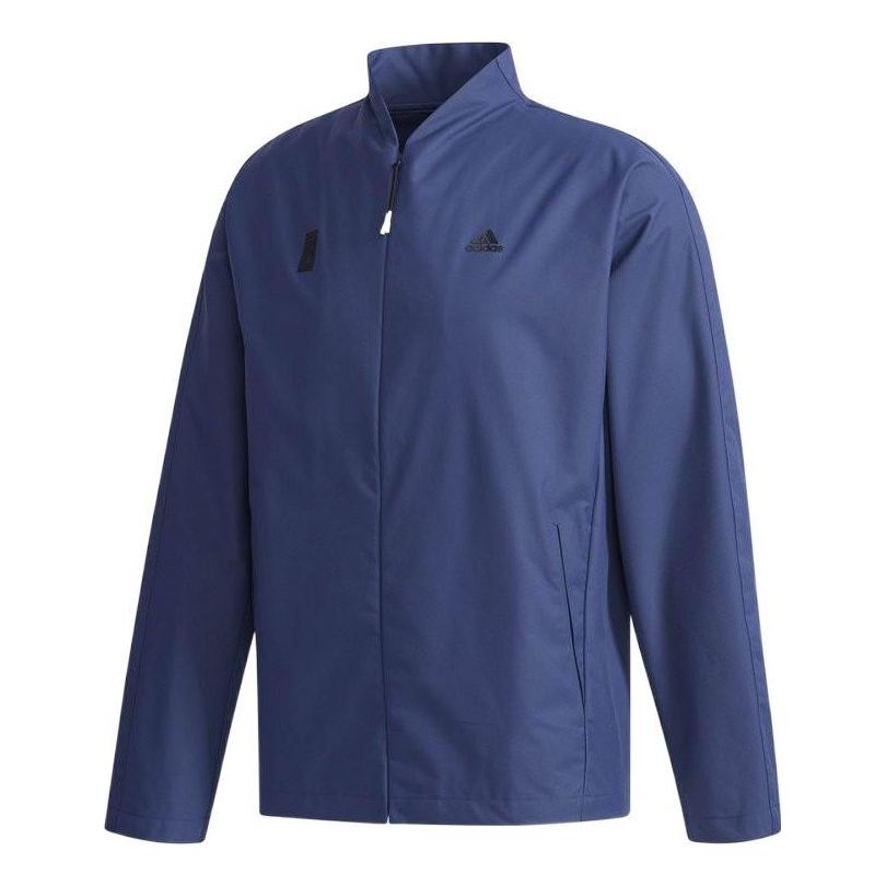 Men's adidas Logo Printing Solid Color Stand Collar Jacket Autumn Blue CV6230