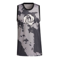 Men's adidas x Ross Crossover Logo Pattern Printing Basketball Sports Black Vest GV4698