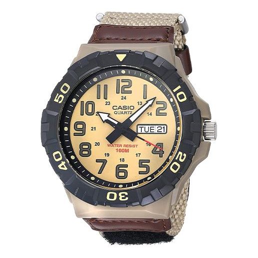 Men's CASIO Waterproof Quartz Luminous Dial 28.4mm Nylon Strap Watch Mens Khaki Analog MRW-210HB-5BVCF