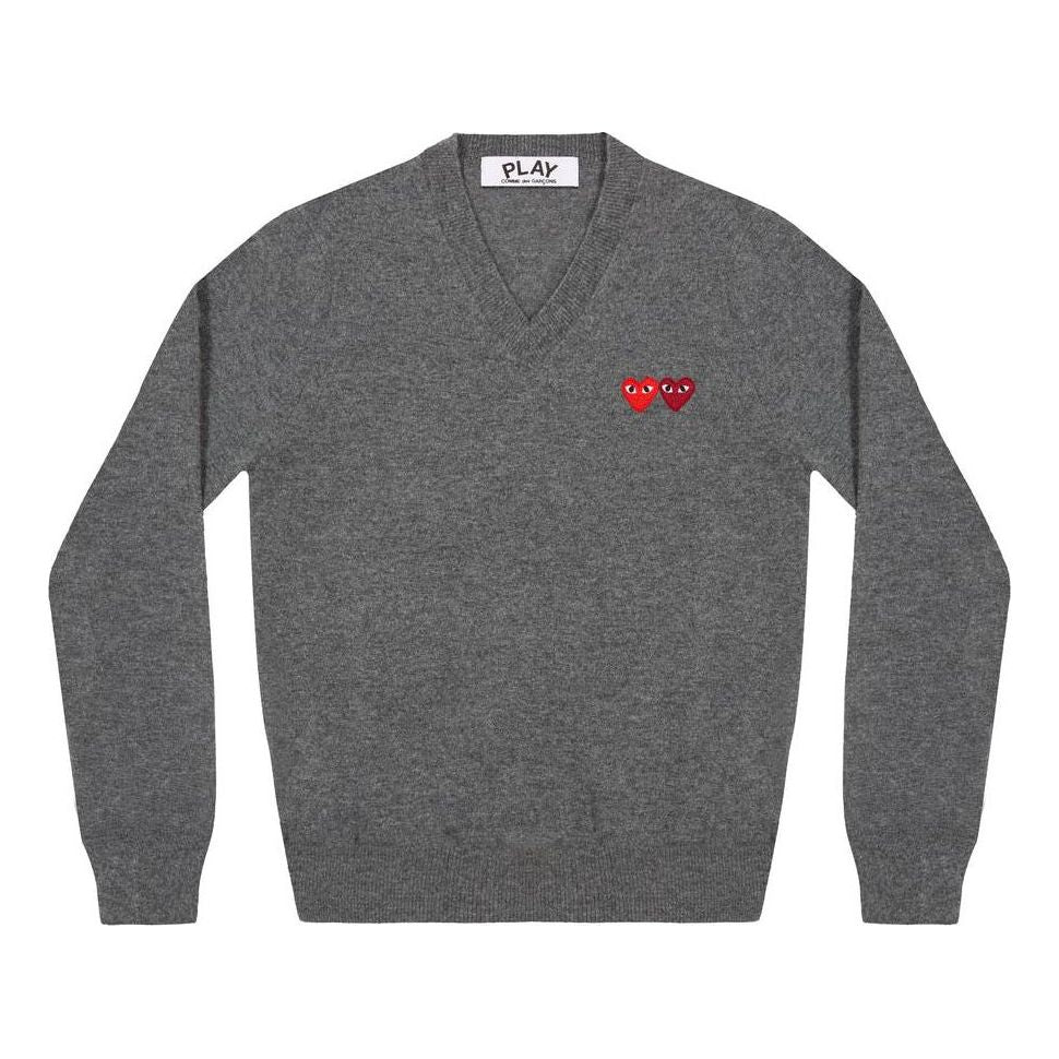 (WMNS) COMME des GARCONS PLAY V-Neck Pullover Double Emblem 'Grey' AZ-N055-051-3