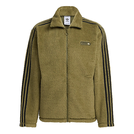 Men's adidas originals Sherpa Fb Tt Stay Warm Stand Collar Sports Jacket Olive Green H31297