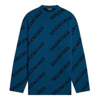 Balenciaga All Over Logo Crewneck Wool Knit Sweater 'Petrol Blue' 657400T15672470