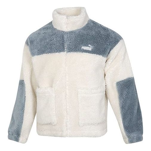 PUMA Color Blocking Sherpa Jacket Contrasting Colors lamb's wool Stay Warm Sports Logo Creamy White 534931-93
