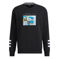 Men's adidas neo Sw Ft Gr Sw Funny Printing Sports Round Neck Pullover Black HA1487