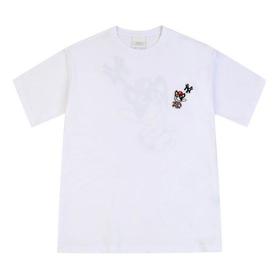 MLB Cartoon Series New York Yankees Printing Sports Round Neck Loose Short Sleeve Unisex White 31TSCM031-50W