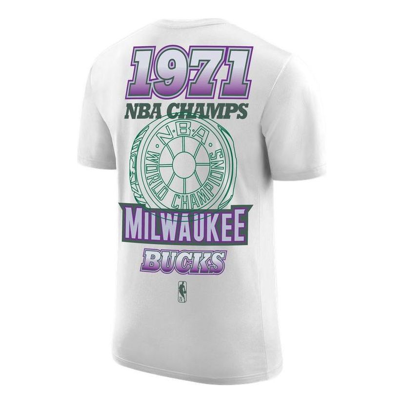 Men's Nike NBA Milwaukee Bucks Casual Sports Back Alphabet Numeric Loose Short Sleeve White T-Shirt DA7293-100