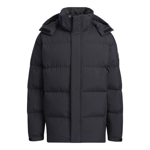 adidas 800 Solid Color Sports Hooded With Down Feather Black Jacket H23074