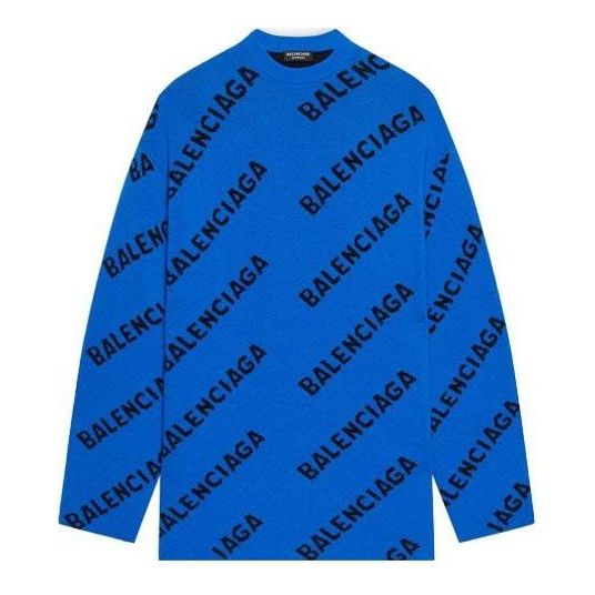 Balenciaga All Over Logo Crewneck Wool Knit Sweater 'Blue' 657400T15673964