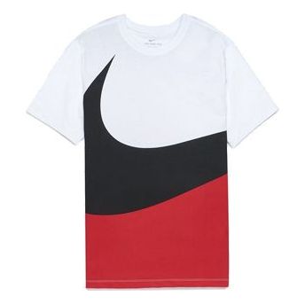 Nike Sportswear Big Swoosh Tee Casual Large Black Red Short Sleeve 'Black Red White' AR5191-100