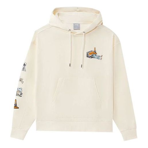 Li-Ning Skateboard Series Funny Pattern Printing Loose Pullover Hoodie 'Creamy White' AWDS177-3