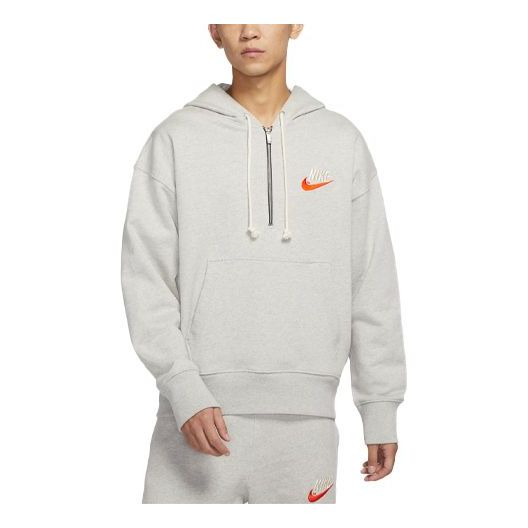 Men's Nike Embroidered Logo Half Zipper Hooded Knit Pullover Gray DM5280-050