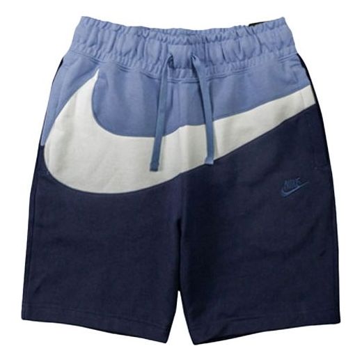 Nike Sportswear French Terry Colorblock Drawstring Sports Shorts Obsidian Color 'Black White Grayblue' AR3162-438