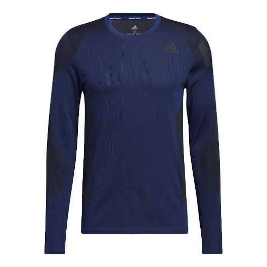 Men's adidas Contrasting Colors Round Neck Long Sleeves Blue T-Shirt H08745