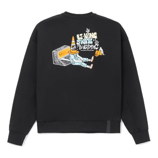 Li-Ning Skateboard Series Back Cartoon Printing Loose Round Neck Pullover 'Black' AWDS165-3