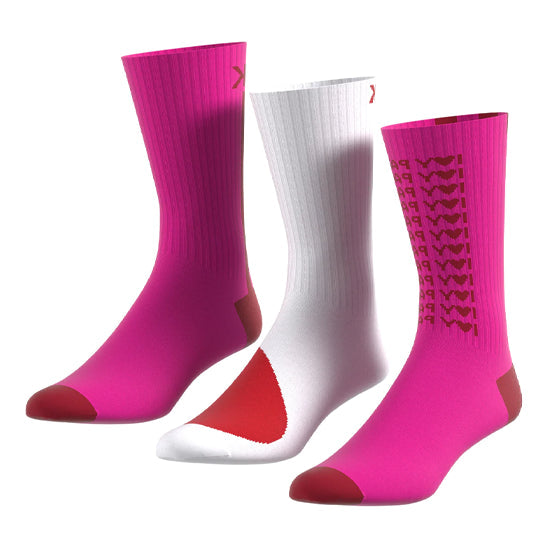 adidas Contrasting Colors Logo Jacquard Socks Couple Style 3 Pairs Pink / White / Red Brown HI3856