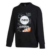Men's adidas Logo Pattern Printing Round Neck Long Sleeves Pullover Black HM7433