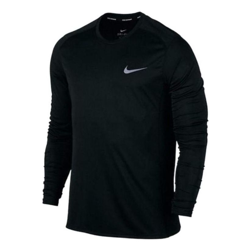 Men's Nike Small Label Solid Color Round Neck Sports Long Sleeves Black T-Shirt 833594-010