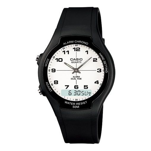 CASIO Quartz Waterproof Sports Mens Black Analog/Digital Combo AW-90H-7B
