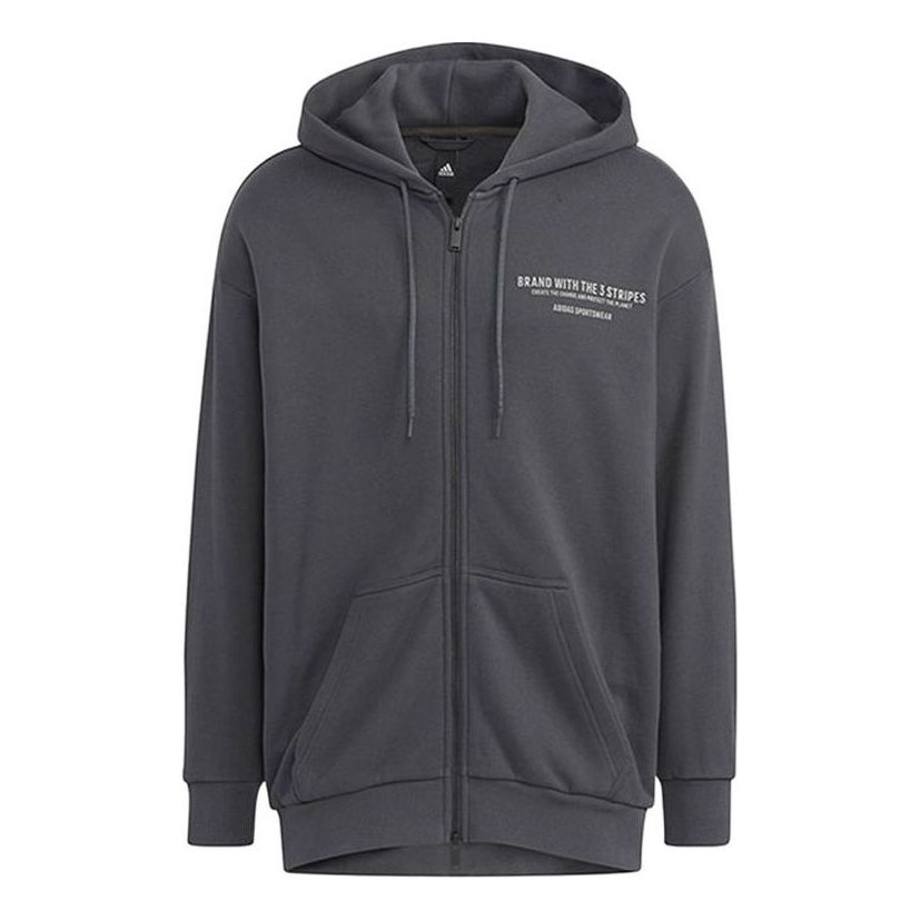 Men's adidas Alphabet Printing Pattern Drawstring Pullover Hooded Long Sleeves Jacket Gray HZ7028