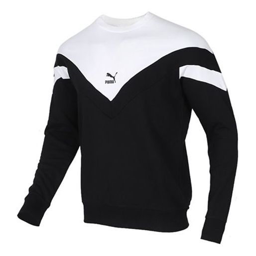 PUMA Sports Round Neck Knit Pullover Black White 595953-01
