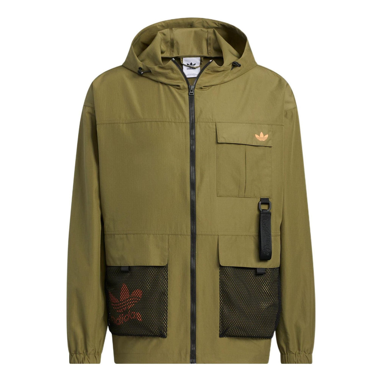 Men's adidas original Logo Printing Pattern Zipper Hooded Jacket Military Green HS1909