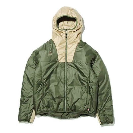 Men's Nike ACG Stay Warm Colorblock Half Zipper Storage Simple Hooded Padded Jacket Green CD7651-325