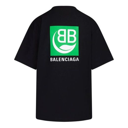 Balenciaga B Environmental Friendly Green Alphabet Logo Printing Short Sleeve Black 594599THV631000